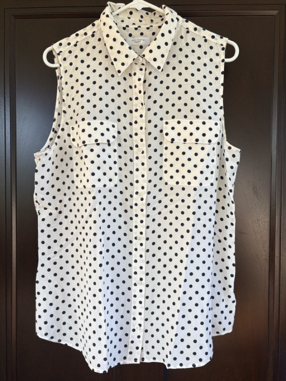 EUC Equipment Femme Silk Sleeveless Polka Dot Button Front Top Size XL